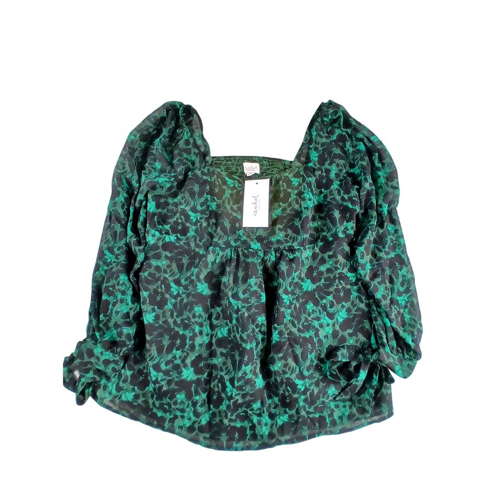 Isabel Maternity Shirt Womens Medium Green Blouse Long Sleeve Floral NWT